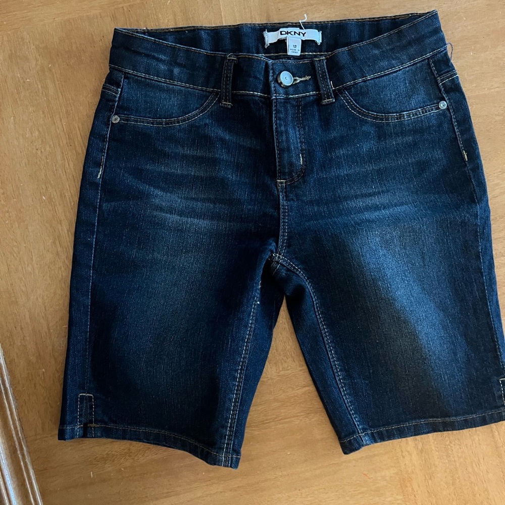 DKNY Girls size 12 Denim longer length shorts, dark blue